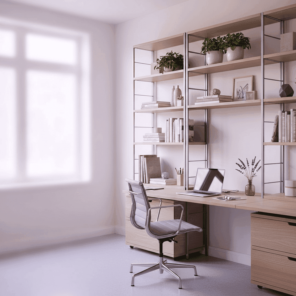 Modular Shelving with Integrated Desk